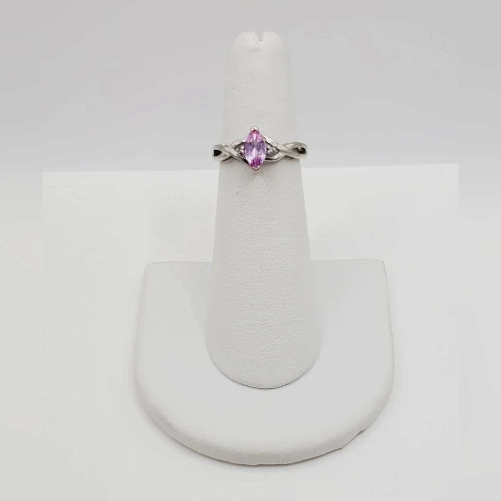 10k White Gold Marquise Pink Topaz Ring